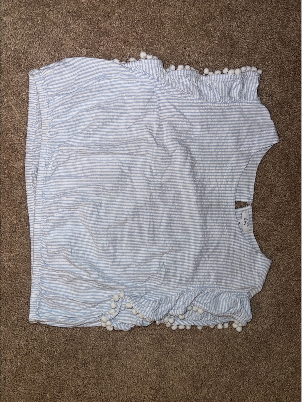 Crown & Ivy XL Blue and White Striped Sleeveless Top with Pom Pom Trim